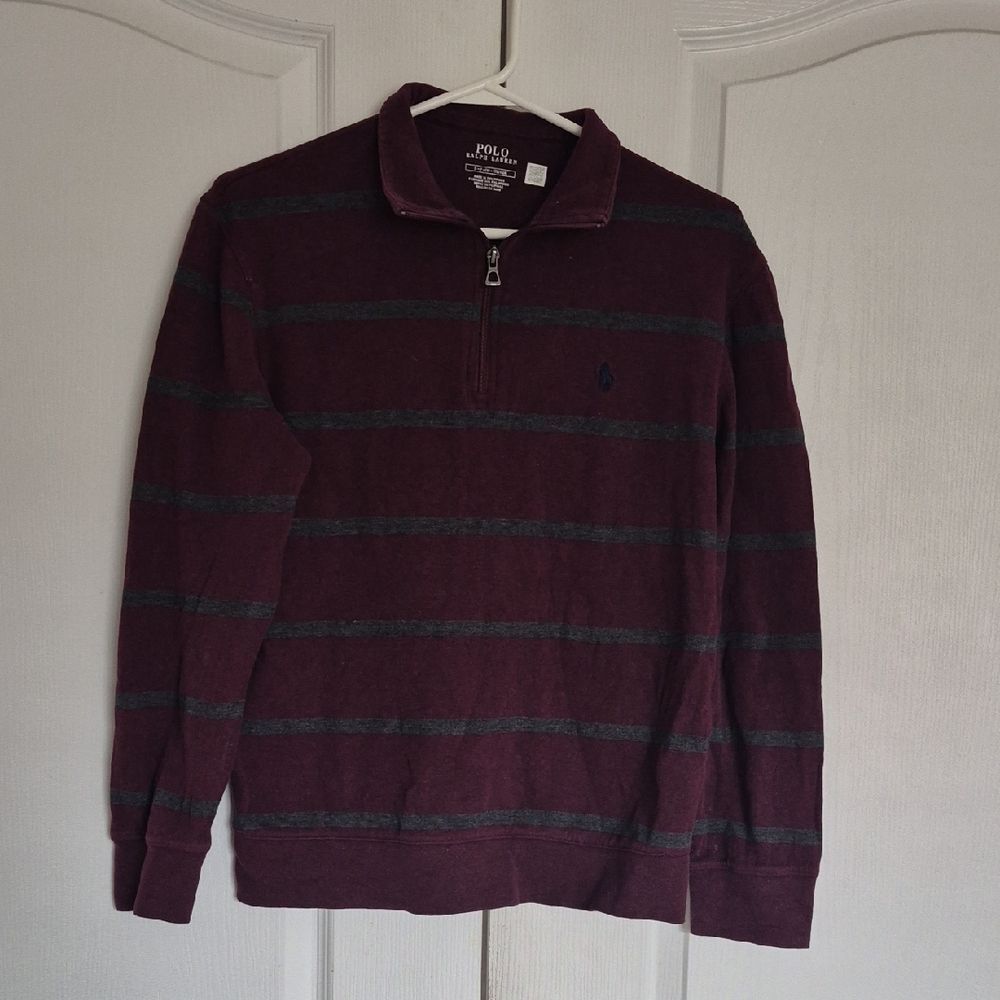Polo by Ralph Lauren Boys' Maroon Zip-Front Striped Pullover
